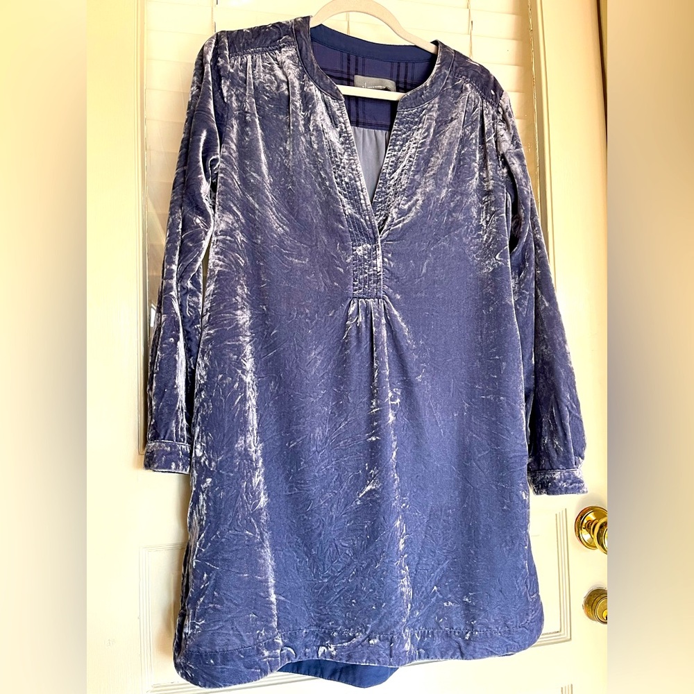 Anthropologie Slate Blue‎ Melody Velvet Tunic Dress XS